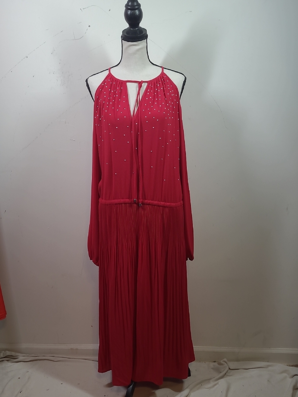 MICHAEL Michael Kors Red Embellished Long Sleeve Maxi Dress